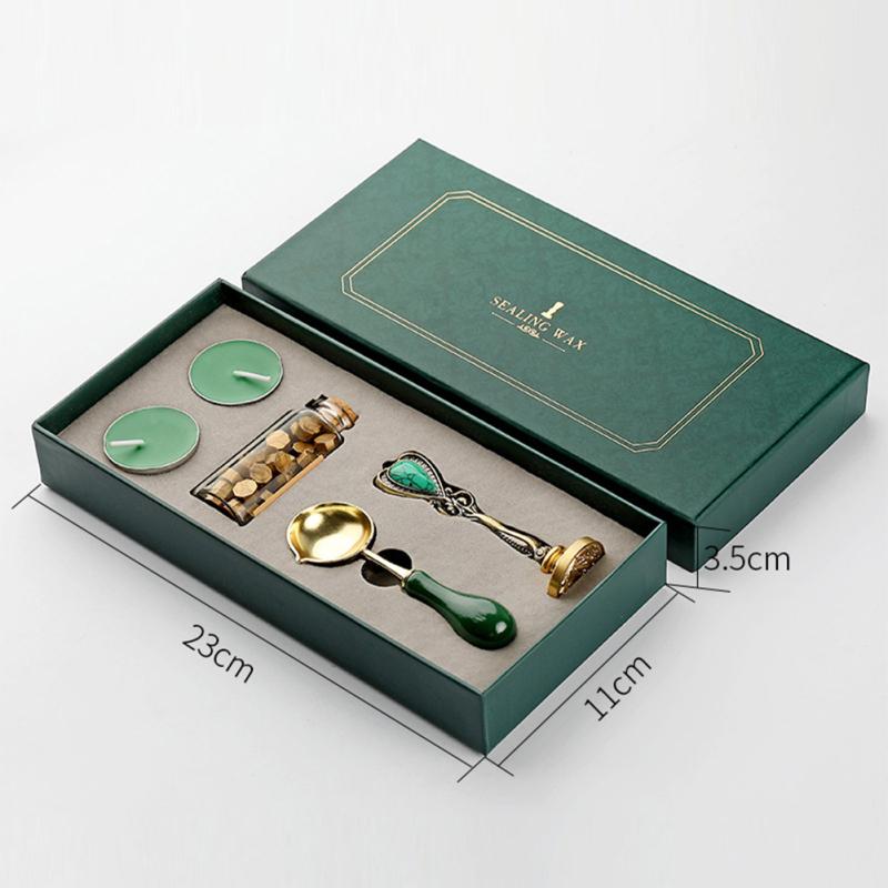 Vintage Spoon Stamp Set Box with Sealing Wax Beads Candle Craft Wedding Packaging Gifts DIY