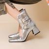 Women's Summer Ankle Boots and Sandals 2025 Mesh Shoes Square Toe Buckles Decor Hollow Out Fishnet Walk Wear