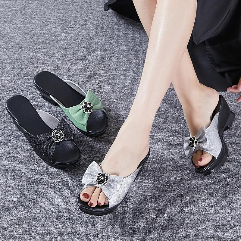GKTINOO Summer Women‘s Slippers Sandals 2025 High Heel 5cm Platform Genuine Leather Slides Ladies Shoes Non-slip Casual