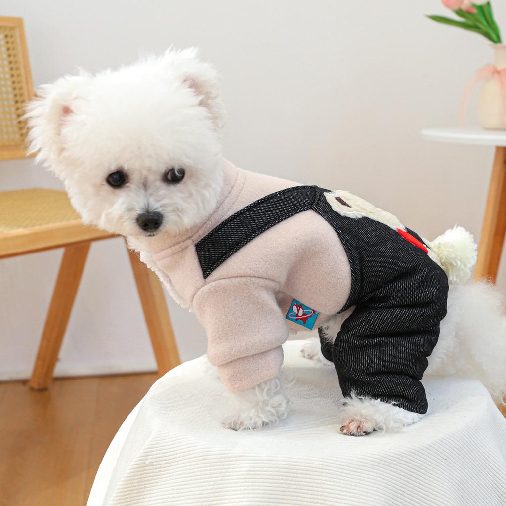 Pet Teddy Bear Overalls, Cat and Dog Four Legged Pants, Autumn and Winter with Thick Plush Teddy Bear Jumpsuit Puppy Clothes