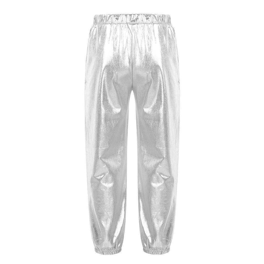 Kinder Mädchen Shiny Metallic Dance Hosen Elastische Hohe Taille Hip Hop Hosen Streetwear Dancewear