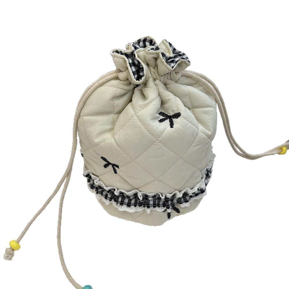 Quilted Padded Cotton Drawstring Storage Bag Cosmetics Bundle Bag Travel Portable Jewelry Change Bag Finishing Bag