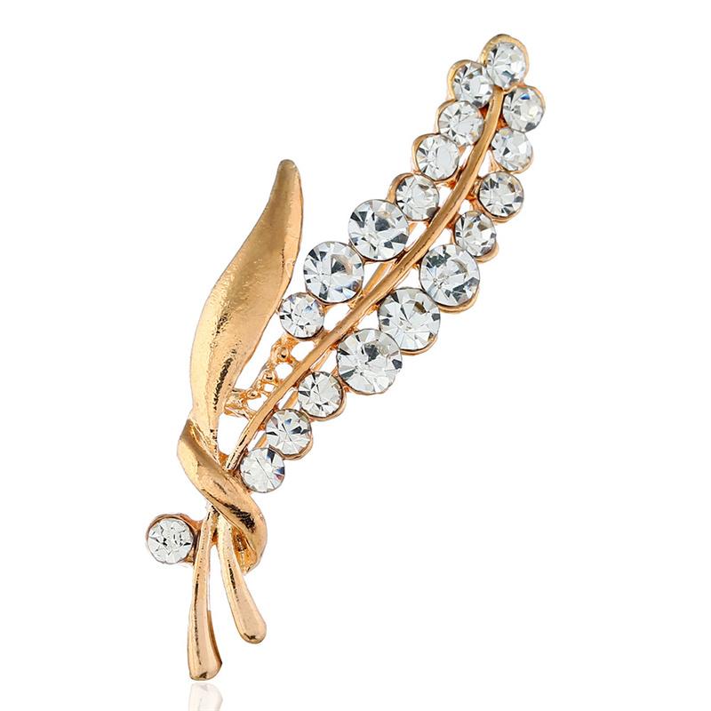 Trendy Fashionable Creative Brooches European American Minimalist Minimalist Metal Alloy Rhinestones Wheat Ear Rhinestone Brooches Pin Clothes