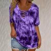 Women's Plus Size 5XL T-Shirt Fashion Tie Dye Print Loose Fit Tee with Lace-Up Short Sleeve T-Shirt Ladies Casual Drape Neck T-shirt