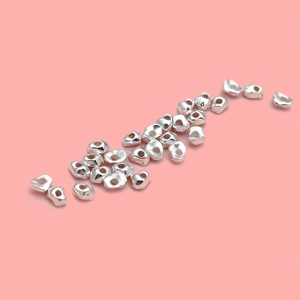 S925 Sterling Silver Hammered Irregular Spacer Beads for DIY Jewelry Making