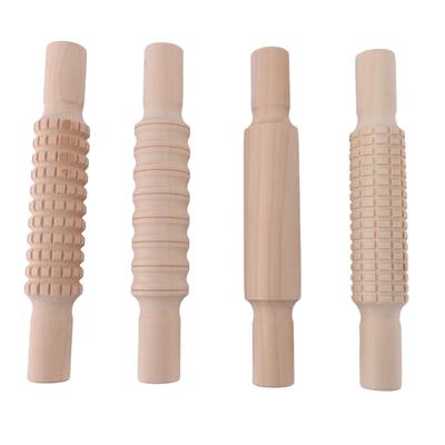 4 PIÈCES Rouleaux à pâtisserie gaufrés avec motifs Rouleau à pâtisserie en bois gravé Outil d'artisanat pour l'argile pour la pâtisserie