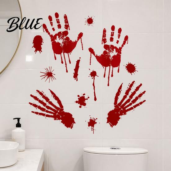 Dekorative Fensterfolie Halloween Blutfingerabdrücke/Fußabdrücke Wandaufkleber Abnehmbare Aufkleber Gruselige Wasserdichte Kratzfeste Aufkleber DIY Dekoration