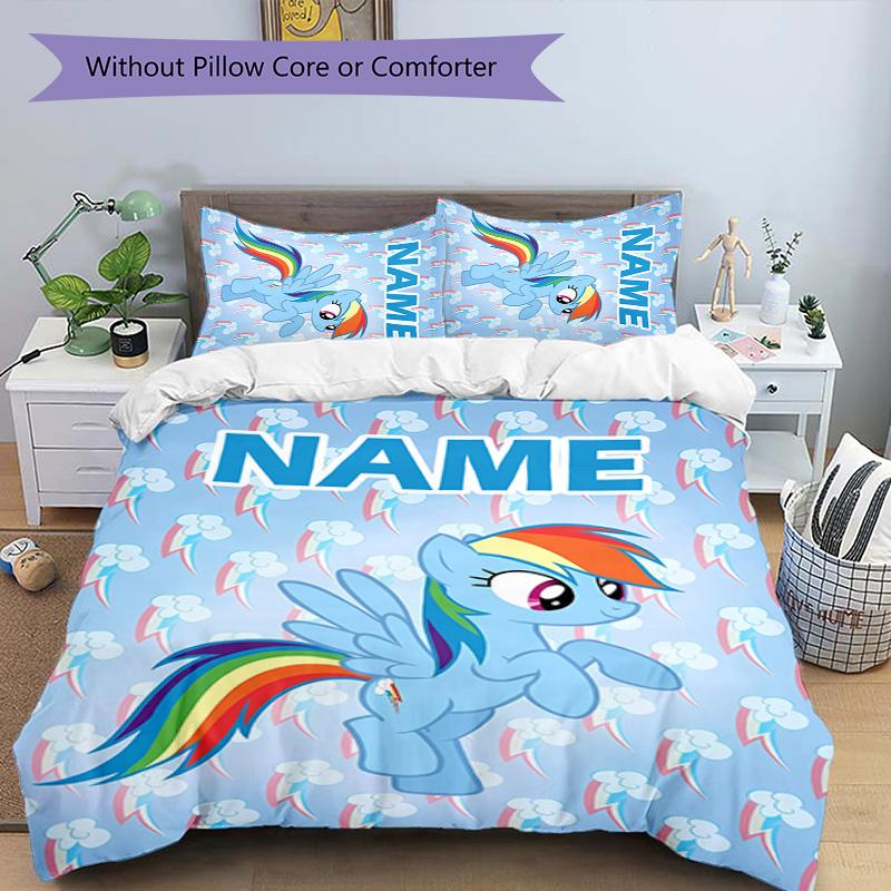 3pcs My Little Pony1 Cover Set - Personalized Name, HD Printed Bedding with 1 Cover and 2 Pillowcases - Perfect for Home Decor, Easy Care