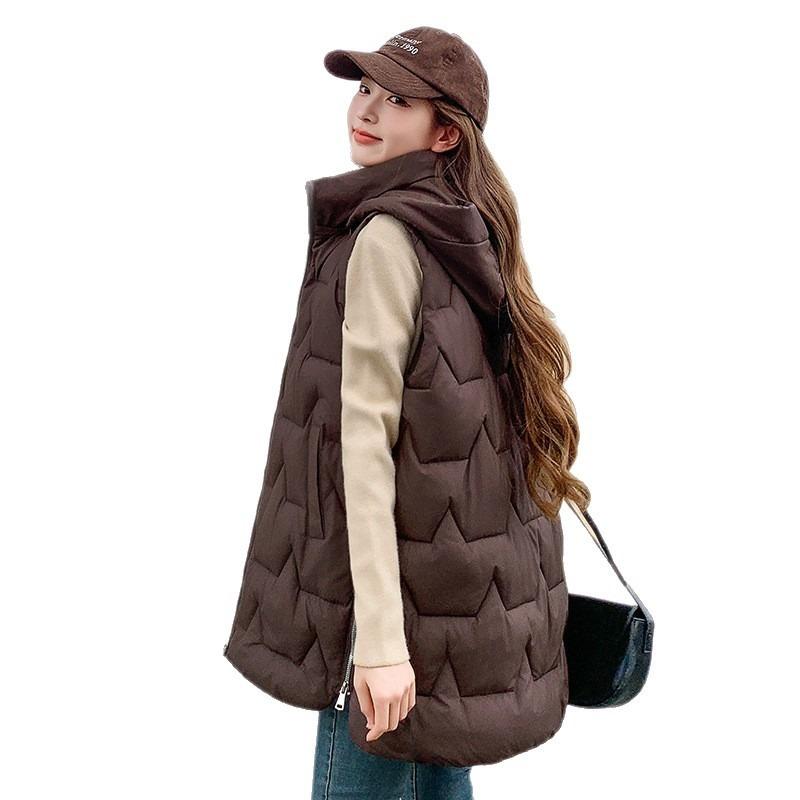 Medium and Long Warm Vest Women's Winter New Fashion Thickened Hooded Vest Jacket Trendy