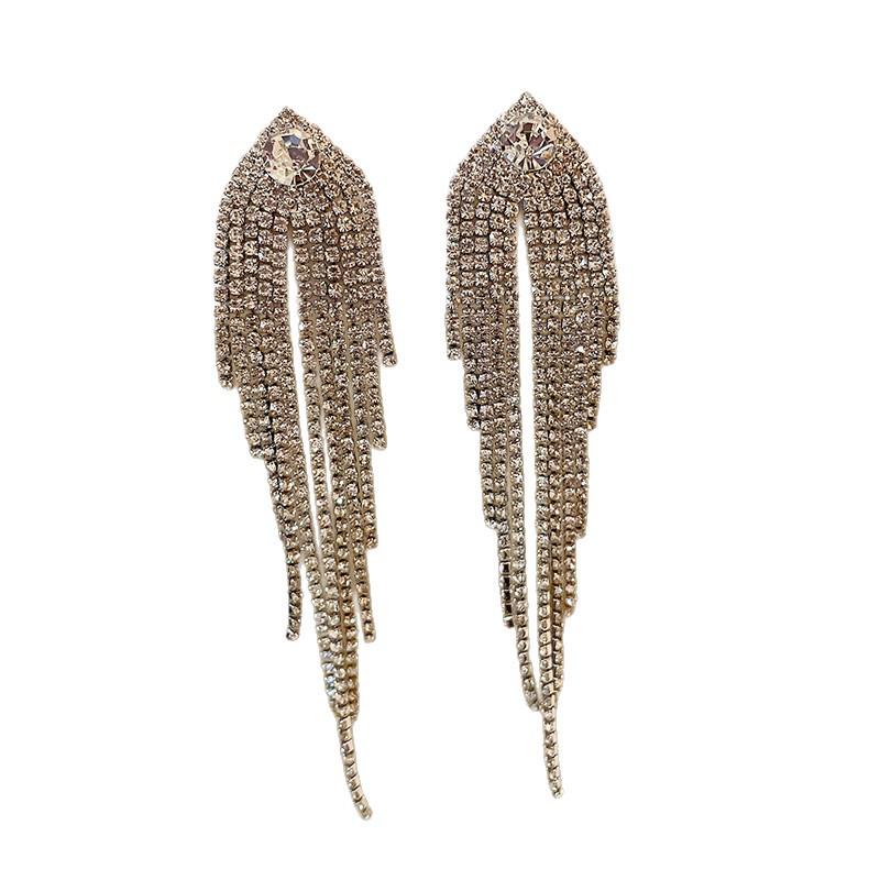 Silver Needle French Court Zircon Tassel Earrings - Elegant Geometric Studs for a Chic, Unique Look