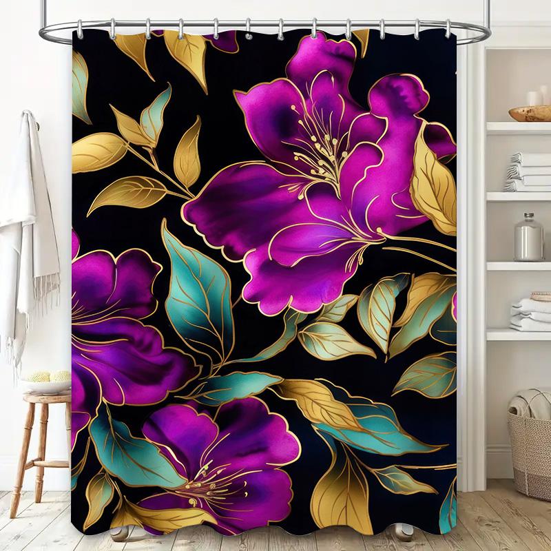 Classic Black Gold Damask Shower Curtain for Bathroom Decor Printed Waterproof Bath Curtains with Grommets Size: 72x84 inches