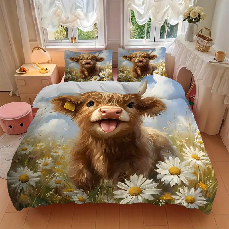 3er-Set Happy Highland Cow Print Bezüge Ultra Weich, Atmungsaktiv