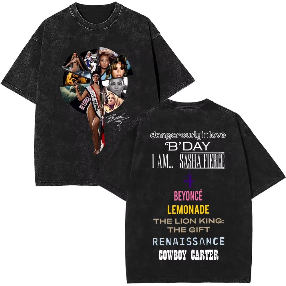 Retro Tvättad Beyonce Renaissance Världsturné T-shirt Album Konsert Musik T-shirts Herr Dam Vardaglig Bomull Vintage T-shirts