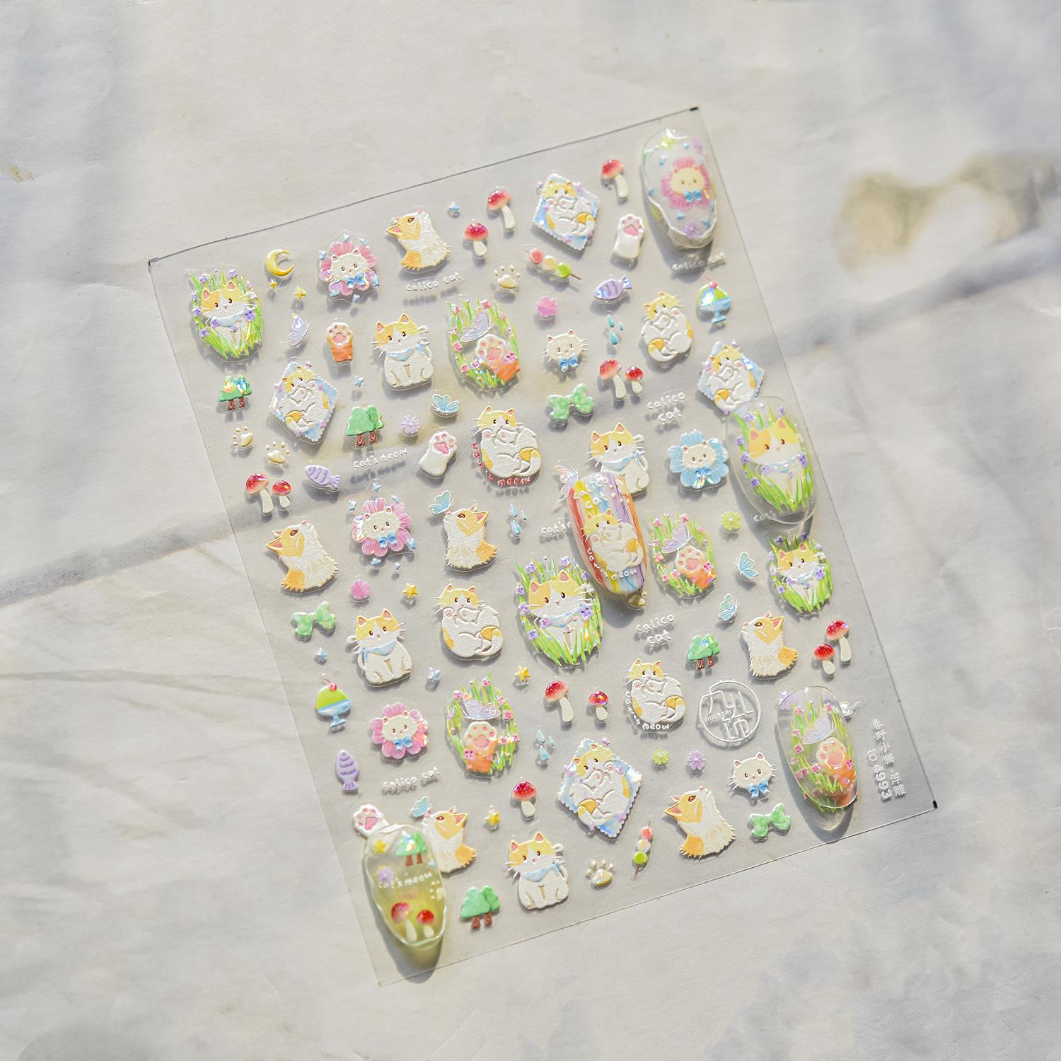 

Tomoni Embossed Nail Stickers - Popular Japanese Stationery: Children s Spring Field Kitten Nail Art in Mixed Styles
