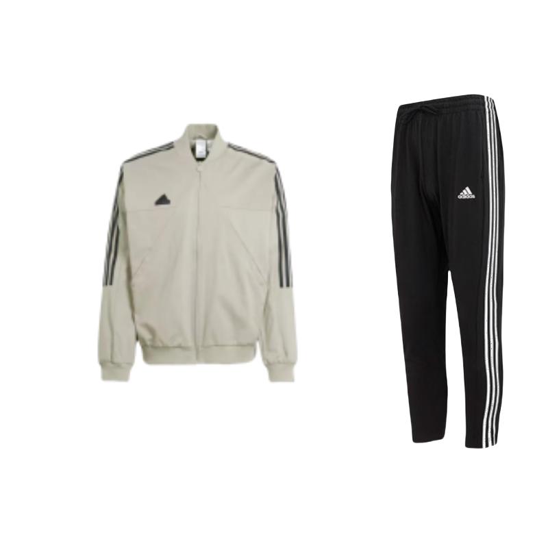 

Adidas Striped Color Block Logo Long Sleeve Jacket And Tapered Knit Pants Casual Sports Set Men Set IC0044+IS1513 M