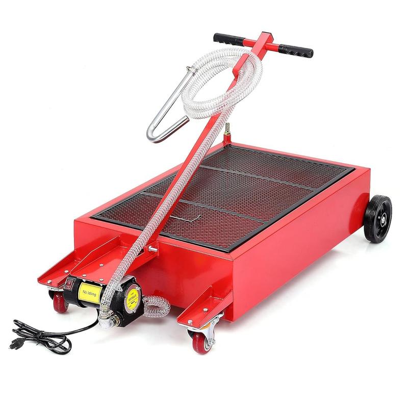 20 Gallon Electric Oil Drain Pan, Low Profile Oil Change Pan with 110V Pump & 8 Ft Hose, Rolling & T Folding Handle Oil Catch Pan for Truck Cars,