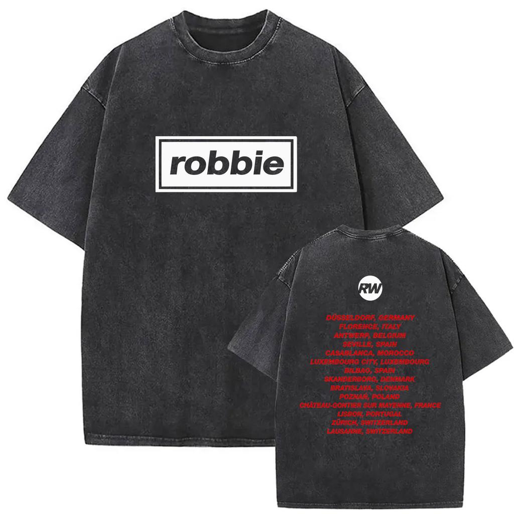 Vintage Washed Robbie Williams BRITPOP Tour 2026 Double Sided T Shirt Men's Women Clothing Fashion High Quality Cotton T-shirts