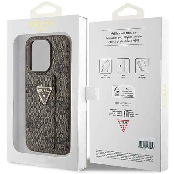 Guess Guhcp15Xpgs4Tdw Iphone 15 Pro Max 6.7 Brązowy/Brown Hardcase Grip Stand 4G Triangle Strass