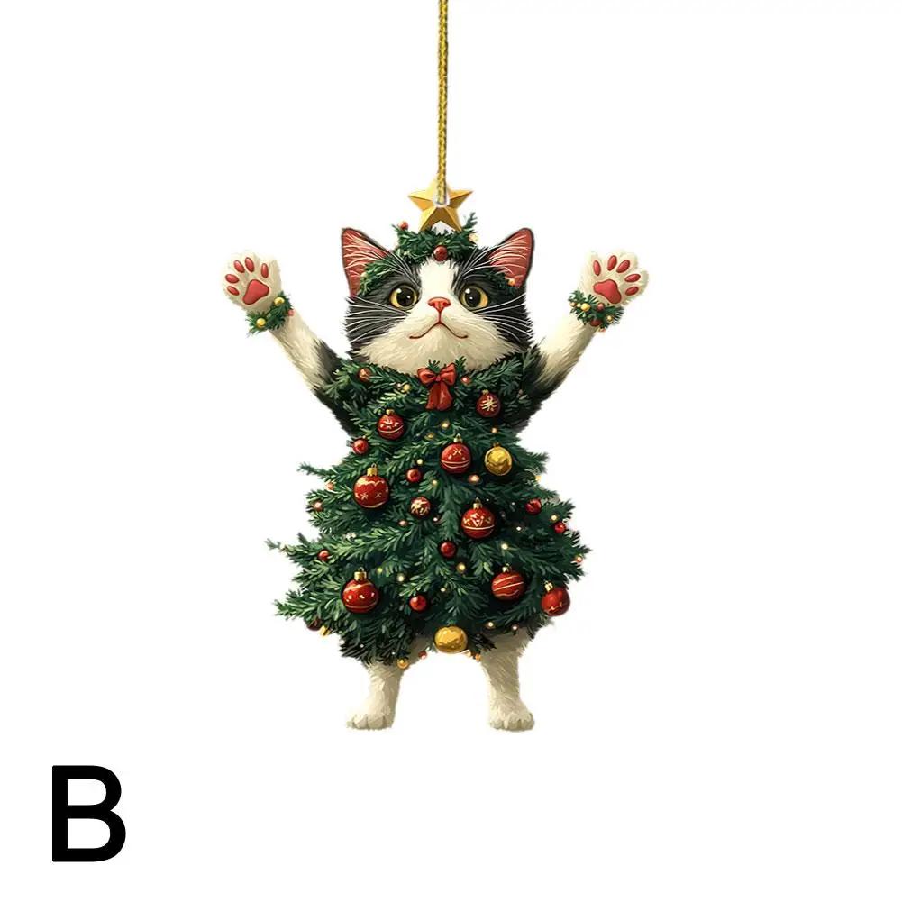1PCS Christmas Tree Pendants 2D Acrylic Cute Cat Hanging Ornaments For Wall Xmas Tree Decorations Party Supplies New Year G D5S3