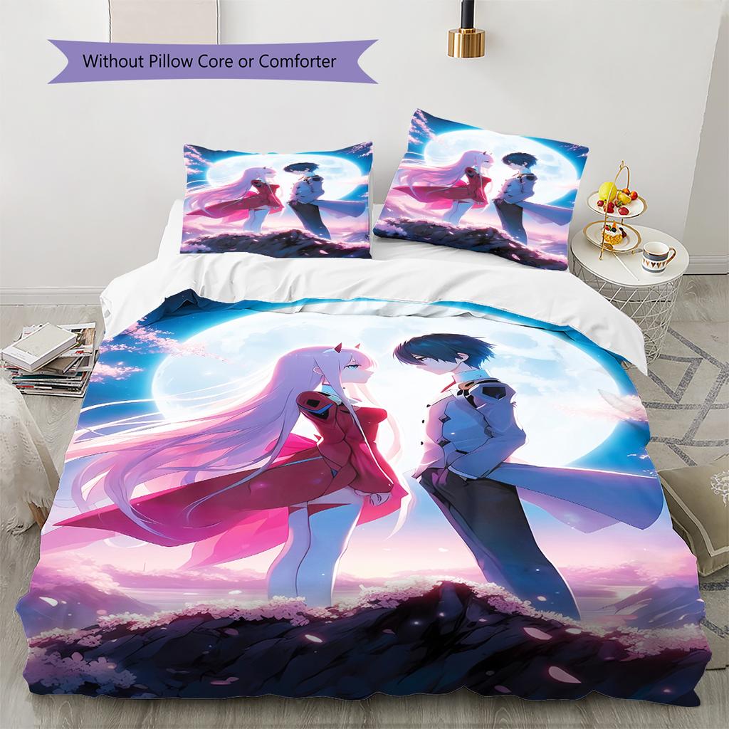 DARLING in the FRANXX Zero Two Pattern Bedding,Quilt Set Quilt Cover Pillowcase Home Birthday Gift (1 * duvet cover + 2 * pillowcase, without core)