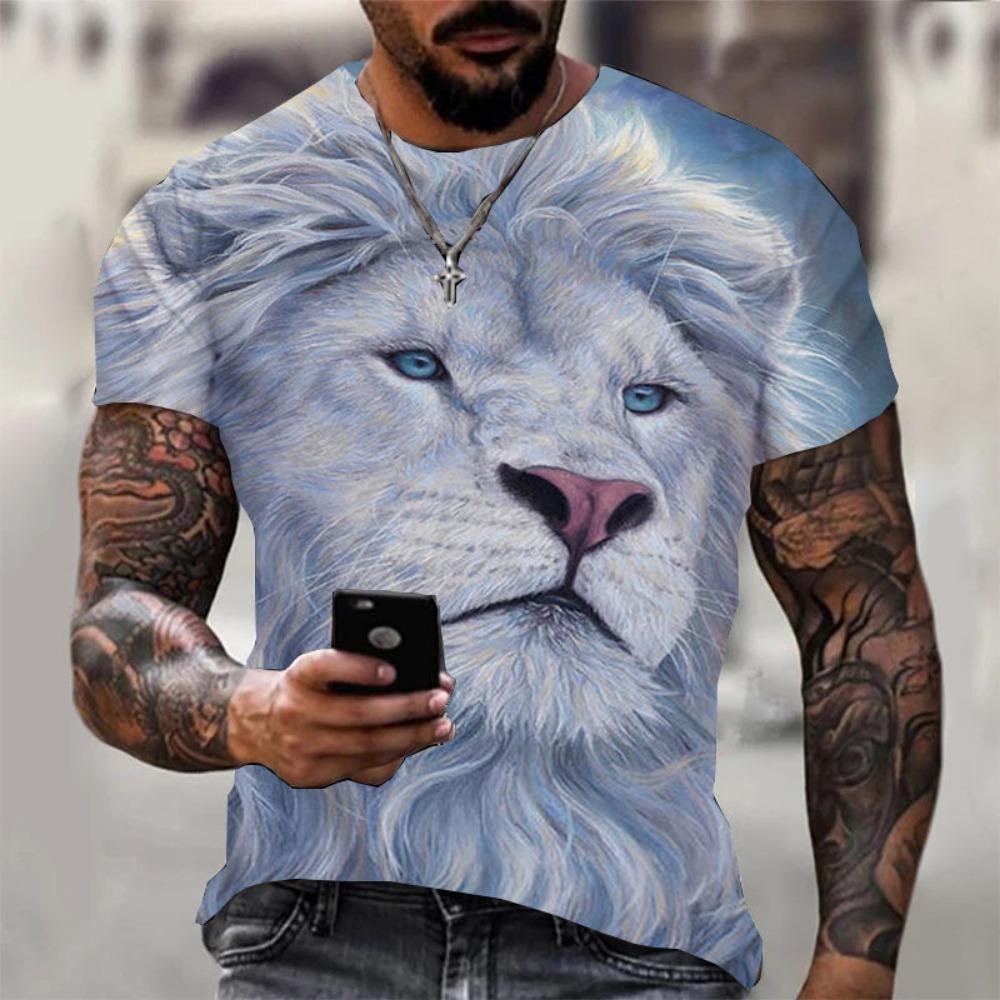 Summer New 3D Tiger Print Casual Versatile Round Neck Short Sleeve T-Shirt Top for men