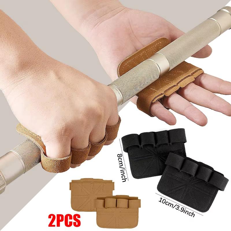 1 Pair Cowhide Weightlifting Gloves Four Finger Palm Protection Anti Slip Fitness Training for Men Women Pull Up Workout