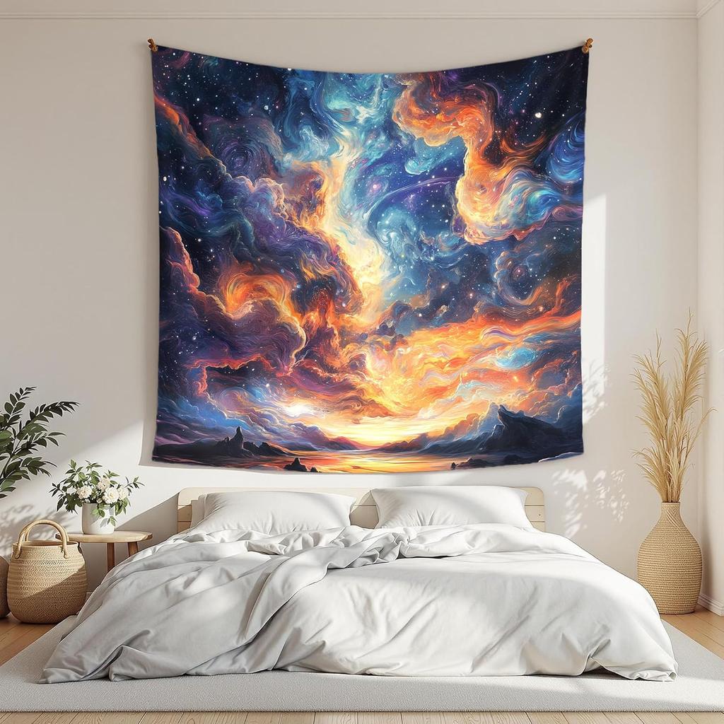 Psychedelic Galaxy Tapestry,Abstract Cosmic Nebula Wall Art, Colorful Trippy Space Cloud Decor For Bedroom, Aesthetic Gamer Room