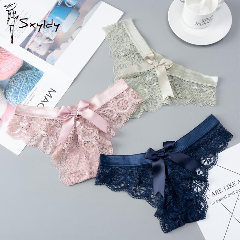 Damen Spitze Transparent Höschen Sexy Low Waist Unterwäsche Nahtlose Schleife Hohl Tanga