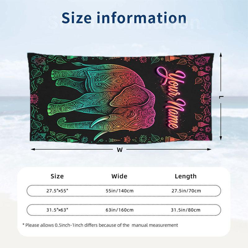 Elephant Theme Beach Towel Personalized Custom Name & Text Soft Quick Dry Beach Towel for Swimming Travel