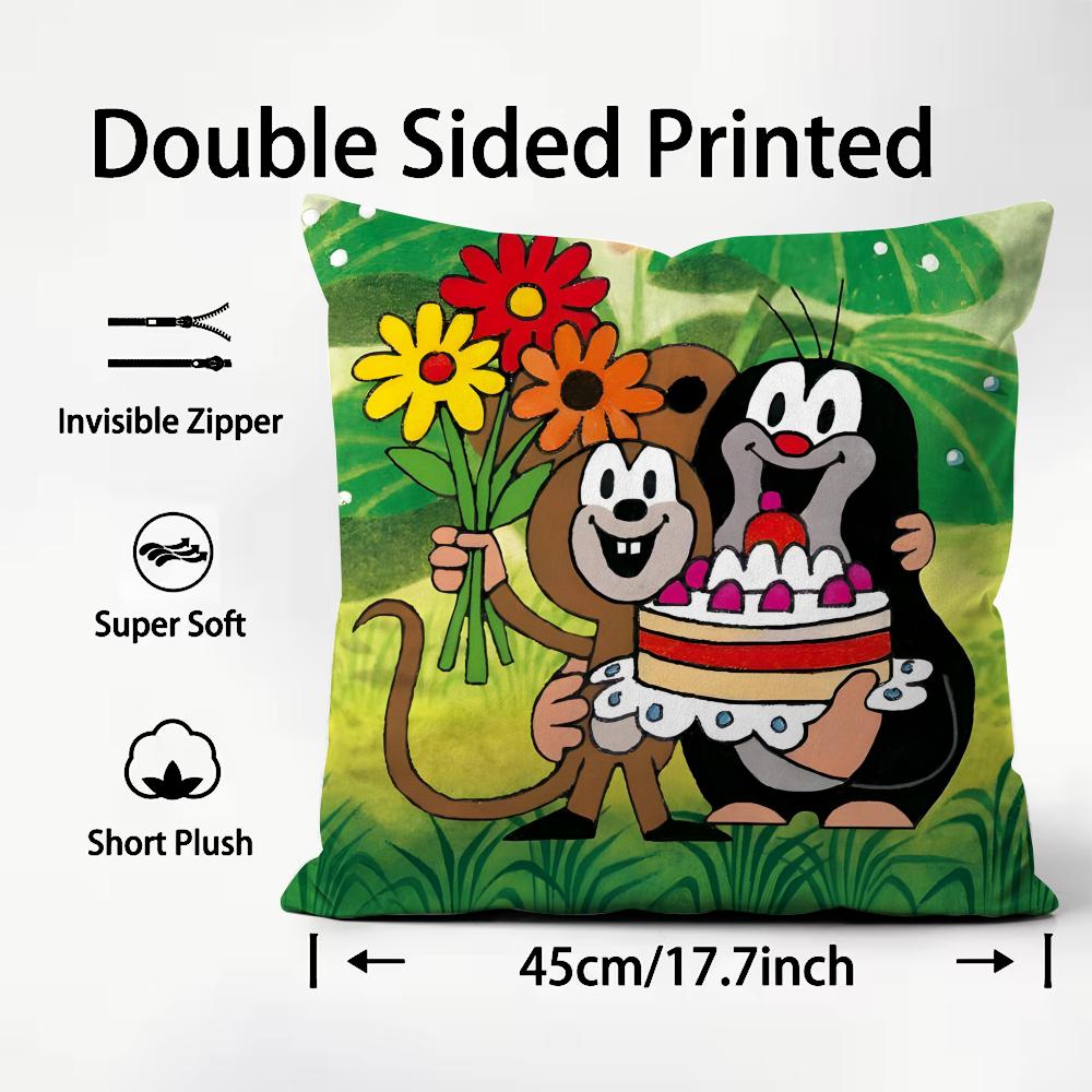 

TThe LittleE Mole Cartoon Cushion Cover Plush Fabric Soft DoubleSided Printed Sofa Warm Winter Home Child Gift Pillow Case 30x30cm