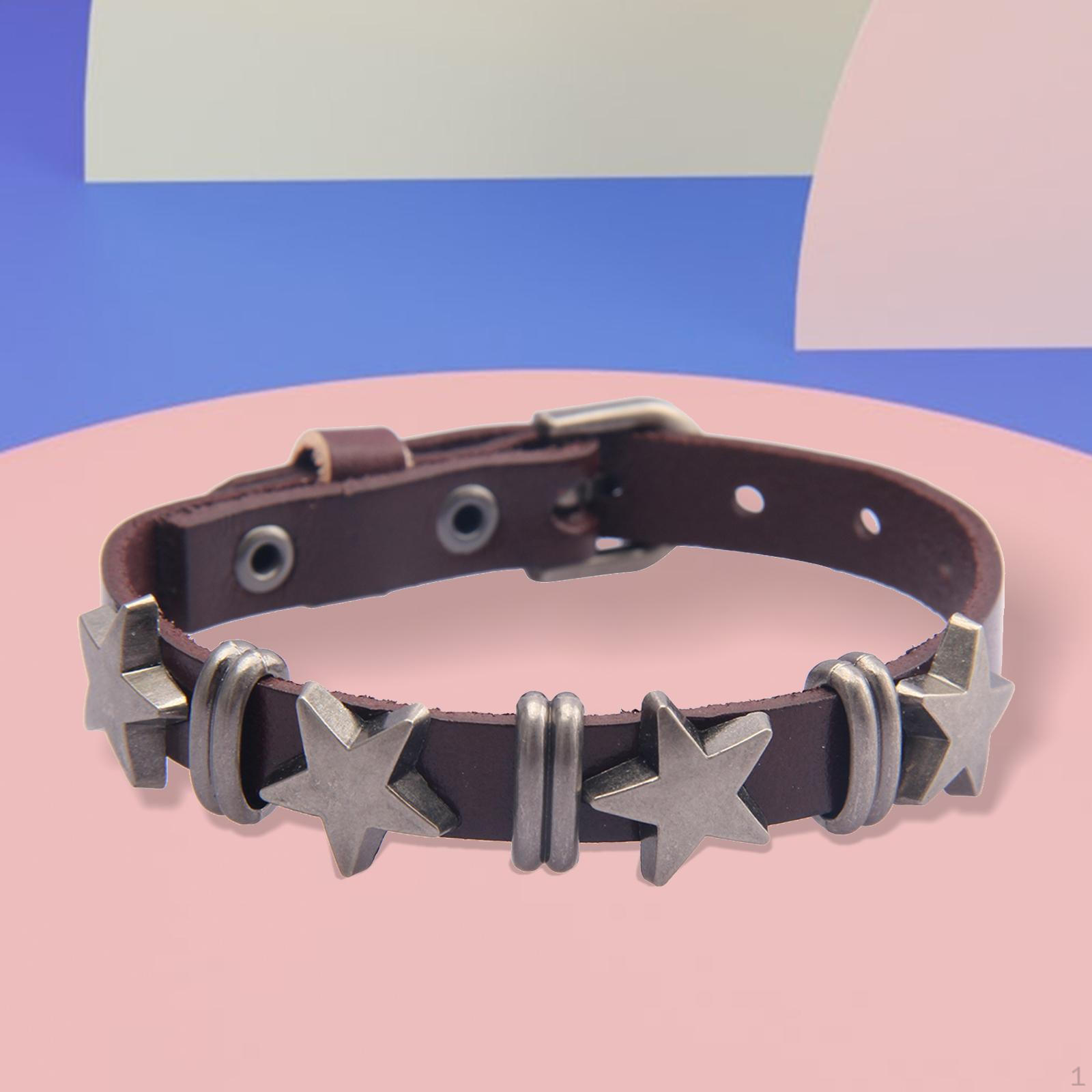 Браслет из Звездной ПУ Кожи Готический Сплав Панк Регулируемый Подарок Модная Пряжка Застежка Широкие Толстые Аксессуары