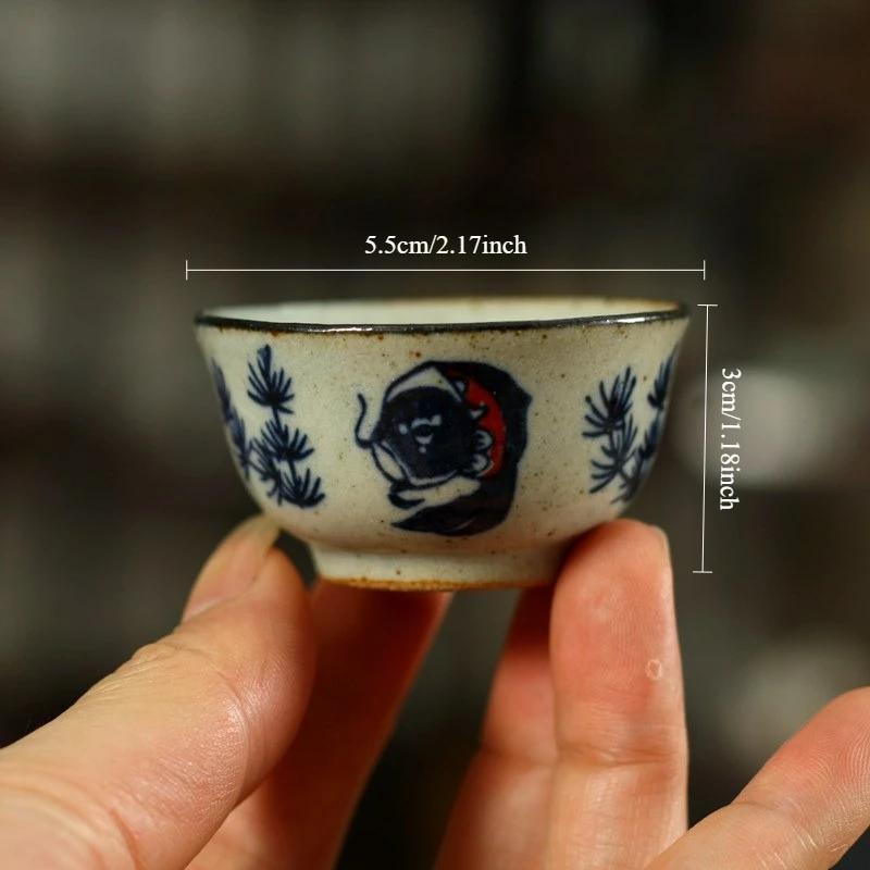 Hand-Painted Chinese Calligraphy Teacup - Stoneware Gongfu Tea Set, Poetry Cup, Traditional Style Tea Bowl