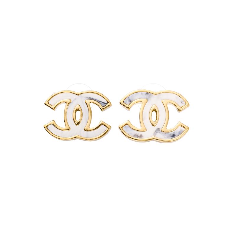 

CHANEL [23A Handicraft Workshop New Products] 23A blue and white smudged classic double C metal earrings for women золотий