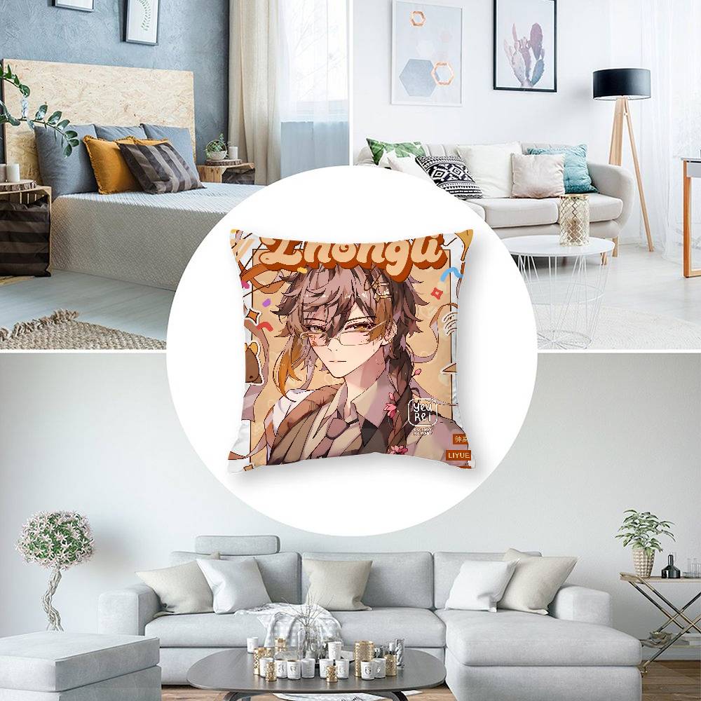 Anime Game G-Genshin Pillow Case Short Plush Double-sided Print Square Throw Pillow Covers Sofa Home Cushion Decor