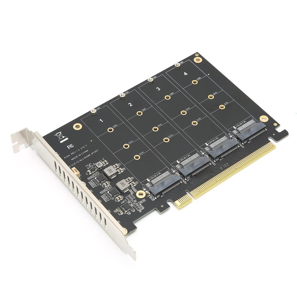 M.2 PCIE Adapter, Adapter Card 4-Port M.2 NVMe SSD To PCIEX 16M Key Hard Drive Converter Reader Expansion Card (PH44)