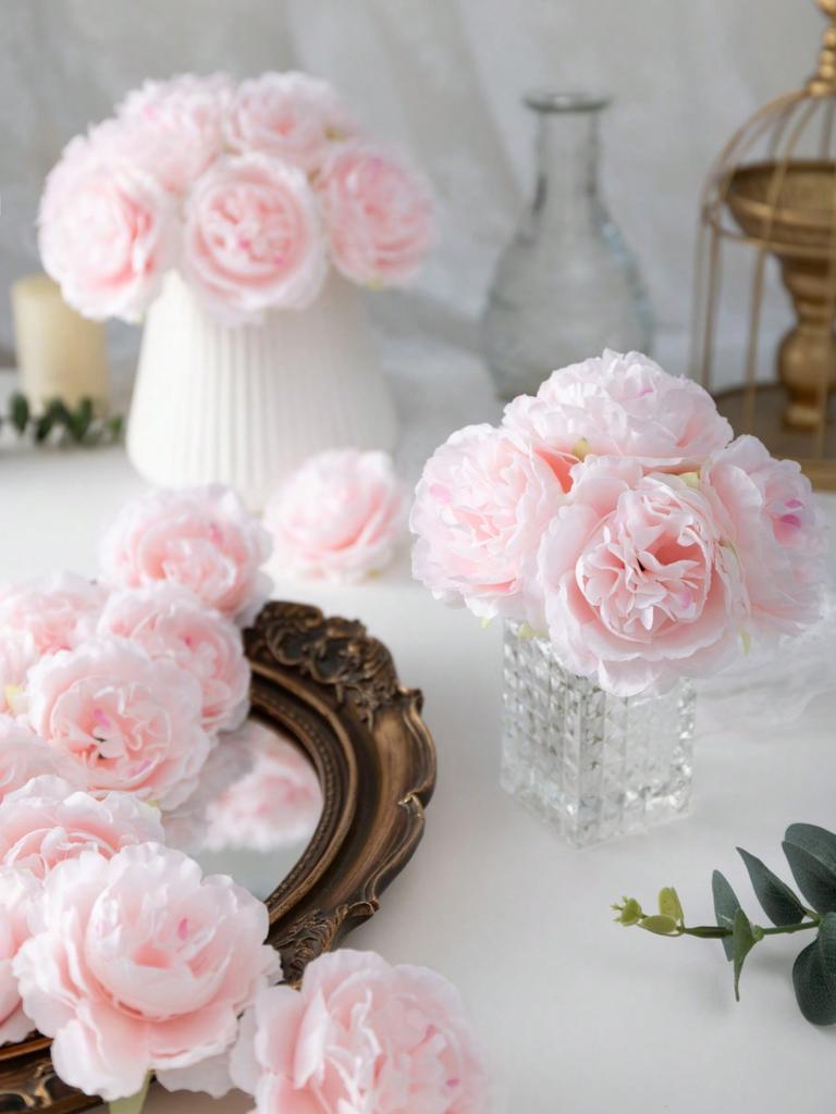 1Pcs Artificial Peony Flower Heads Rose Red Faux Flower Silk Artificial Flower Heads Simulated Penoy For Wedding Party Decoration, Cake Decoration