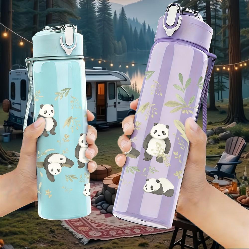 1 PZ Stampa a Griglia Ripetuta Panda Bambù 750ml Colore Plastica Borraccia Sportiva Tappo Flip-Top a Cannuccia Anti-perdita Per Sport Ufficio Uso Domestico