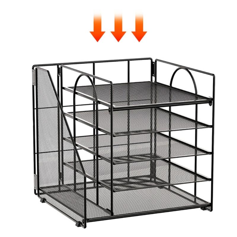 Bureau Papier Bestand Tray Organiser 5-Laags Metalen Bestand Brief Tray Met Boekenrek Ruimtebesparende Document Organiser Voor Kantoor