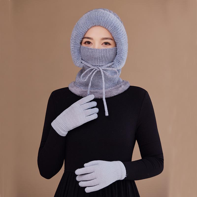 New Winter Cycling Fleece Thickened Warm Needle Wool Pullover Hat Women's Scarf Integrated Ear Protection Knitted Hat
