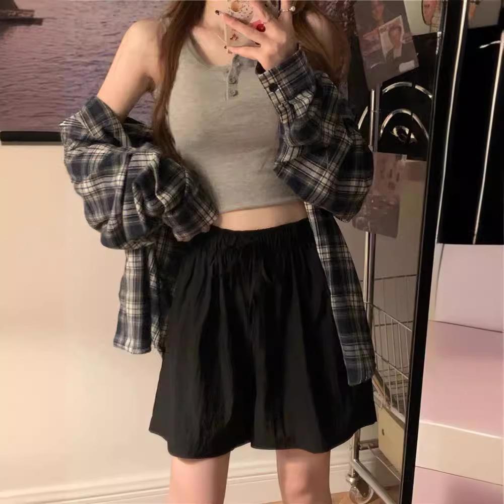 

Летние тонкие шорты из хлопка и конопли из ледяного шелка, женские новые повседневные брюки с высокой талией и завязками, свободные широкие спортивные брюки Fifth 4XL чёрный