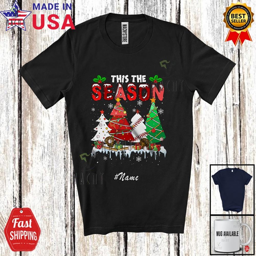 Custom Name This The Season Joyful Christmas Tree Baseball Player Team T-Shirt
