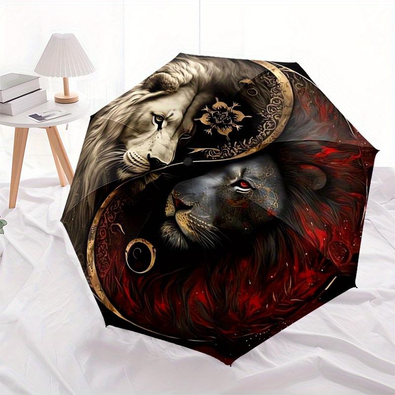 Yin Yang Lions: A Symbolic Fusion of Strength and HarmonyUmbrella, Portable 3-Fold Compact Umbrella for Men & Women Gift