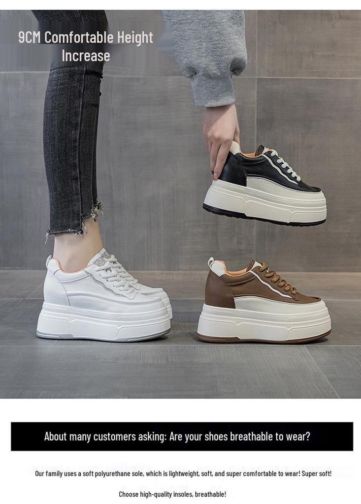 2026 Spring White Platform Wedge Shoes - Hidden Heel Casual Women's Sneakers with Thick Sole and Velvet Style