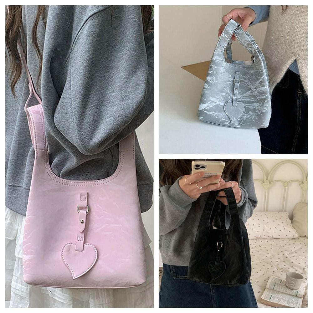 Elegant Love Handbag PU Leather Shoulder Bag Trendy Women Bucket Bag  Girls