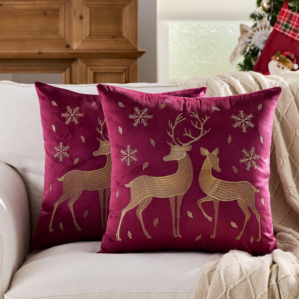 Reindeer Christmas Pillowcase, Winter Snowflake Embroidery Cushion Cover 45x45cm, Cross-border Bestseller