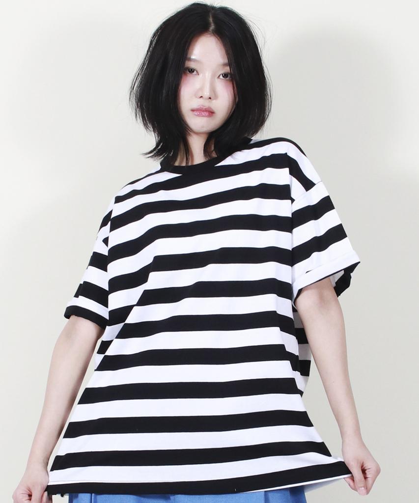 Deumakeu Bold Stripe Oversized Short Sleeve T-Shirt Black