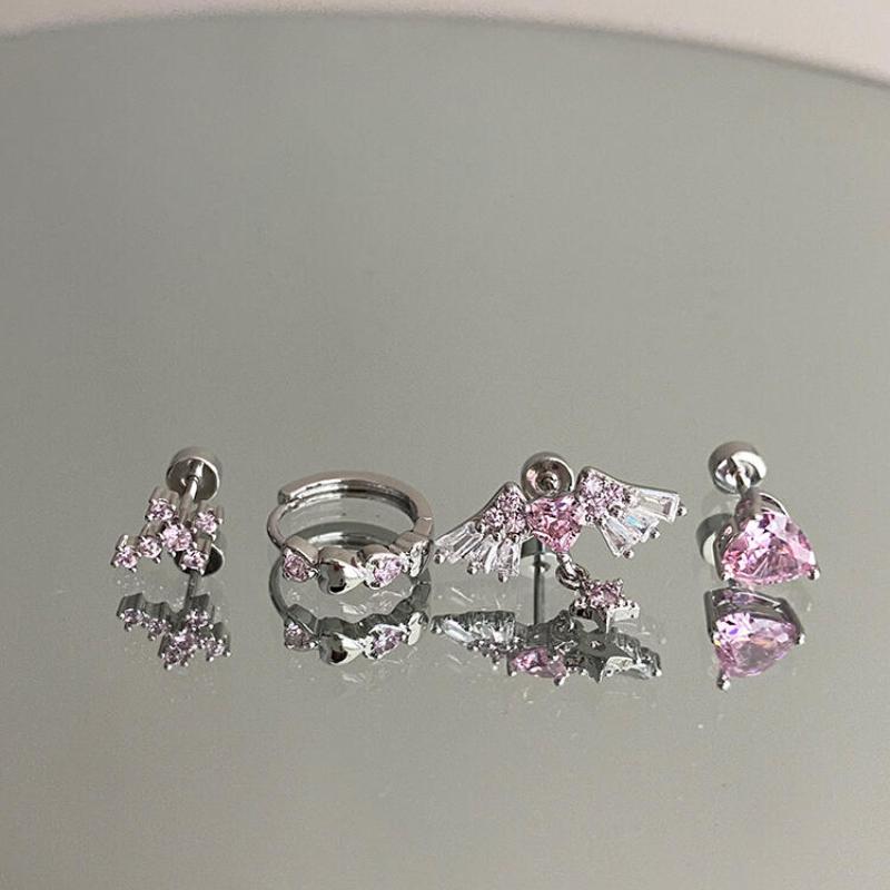 1 Pcs Pink Love Heart Wings Star Pendant Ear Bone Nail 316L Stainless Steel Piercing Earring Punk Jewelry Women Accessories