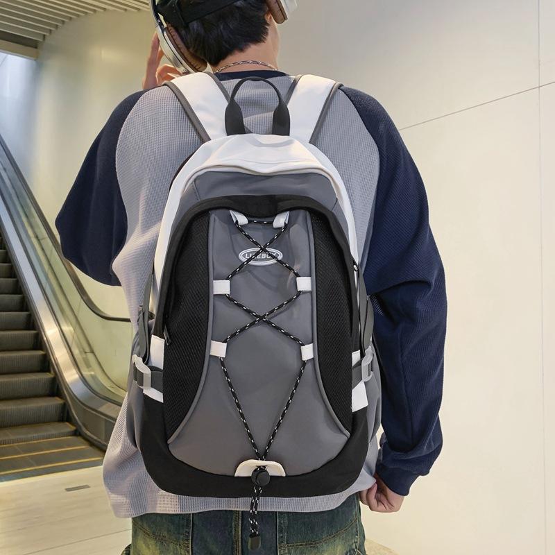 Schoolbag Trendy Cool Backpack Men's Color Matching Cross Rope Couple Backpack New Large Capacity Travel Backpack Women Wholesale
