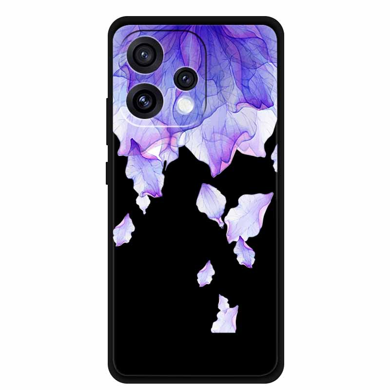 For Oppo Reno15 5G Case Flower Black Silicone Soft Protective Back Covers For Oppo Reno 15C 2025 Phone Case Coque Cartoon Shells