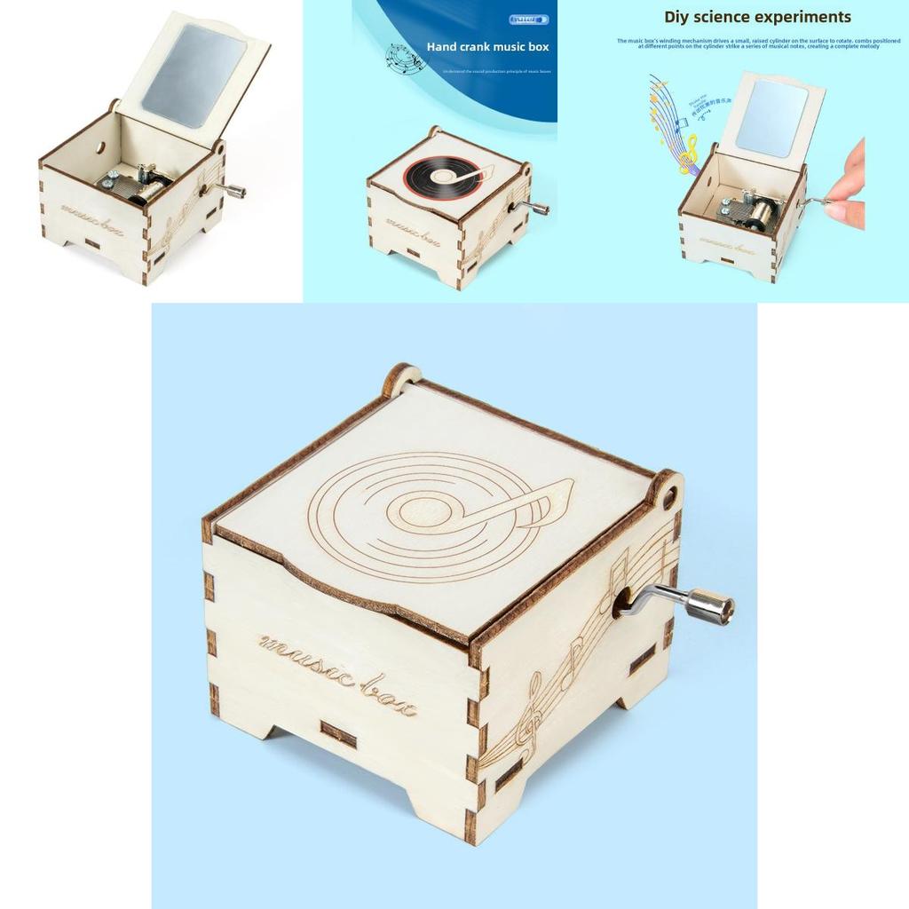 Wooden Assembly Hand Cranked Music Box Children Puzzle Toy Set For Childrens Educational Activities